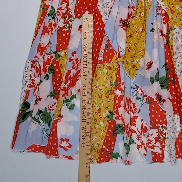Ny&co Dress Small Women Midi Multicolor Floral Patchwork Ruffle Faux Wrap Vneck - Picture 6 of 10